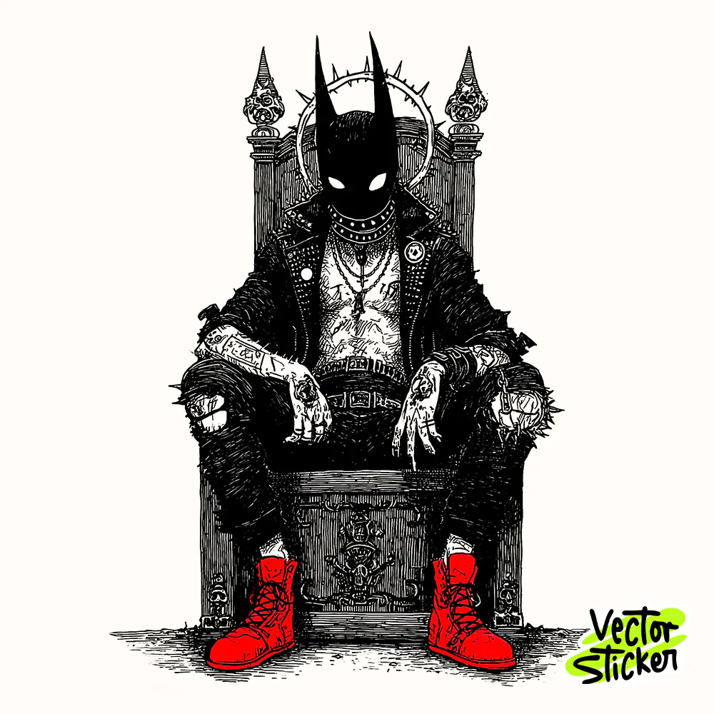 Punk Rock Demonic Batman on Throne Vector Illustration (Free PNG)