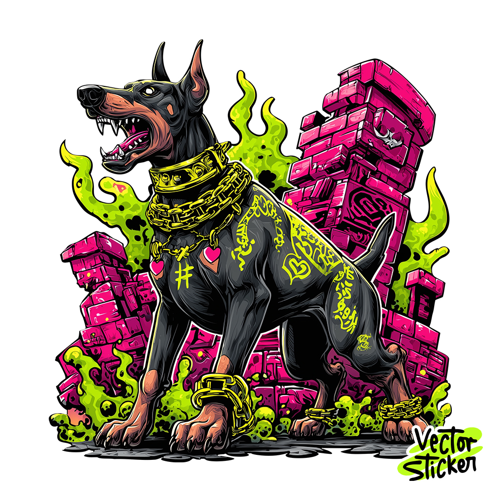 Graffiti Street Art Style Urban Dobermann dog Illustration