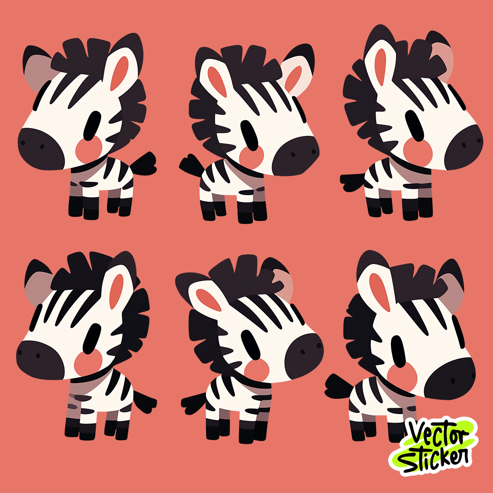 Flat Vector Zebra Sticker – Big Head Cartoon Style