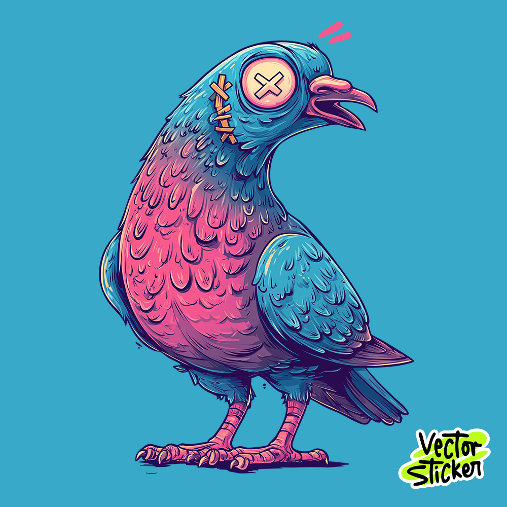 Cartoon Style Urban Pigeon Illustration Sticker