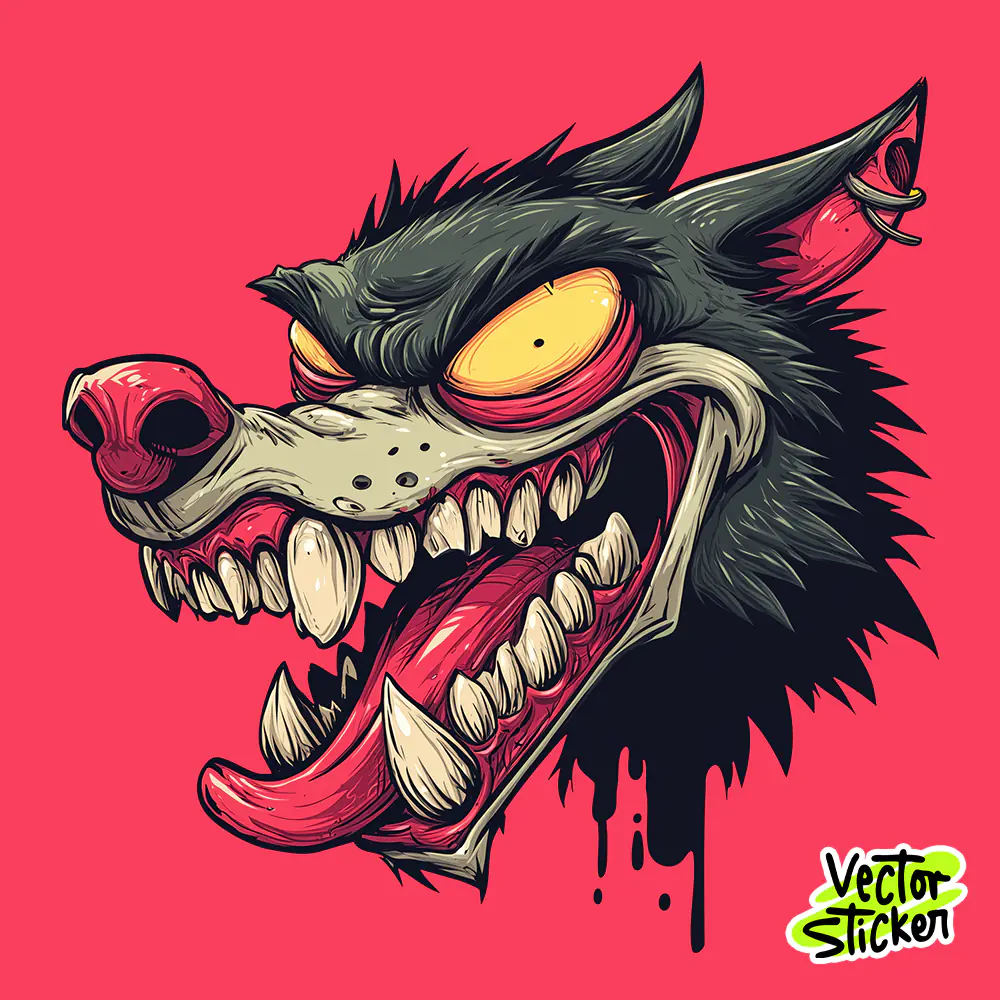 Sinister Wolf Head PNG Sticker – Aggressive Wolf Illustration