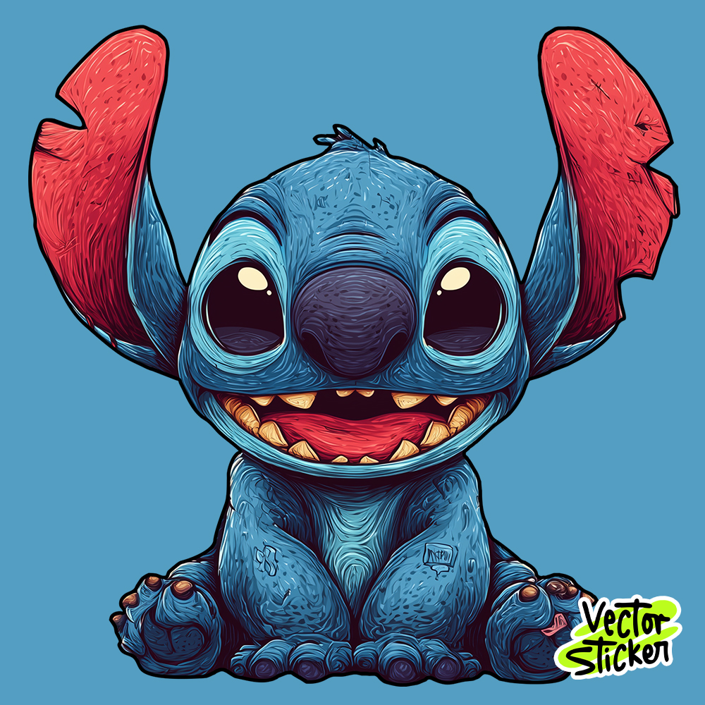 Cute Sitting Stitch Sticker – Digital Art Style