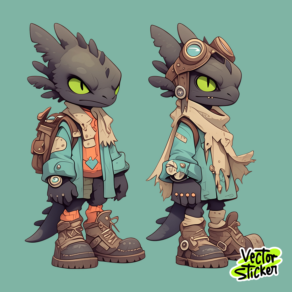 Black Dragon with Green Eyes Cartoon Pop Art Sticker Pack