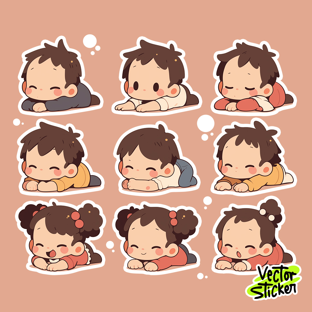 Cute Baby Toddler Character Sticker Pack