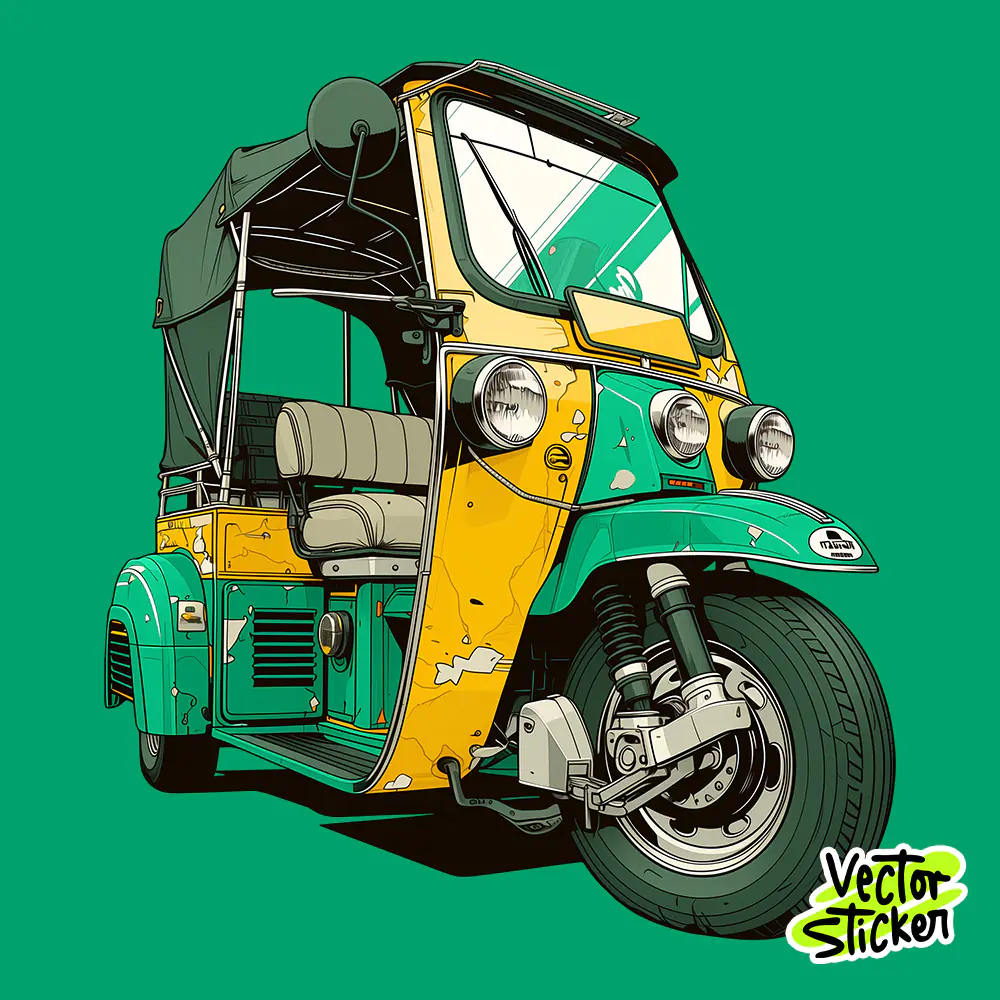 Vintage Teal Adventure Tuk Tuk Sticker Free PNG | VectorSticker