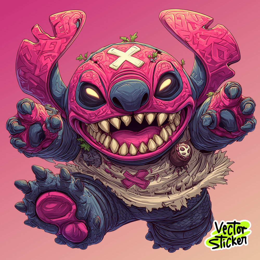Crazy Wild Stitch – Hot Pink & Red Cartoon Style