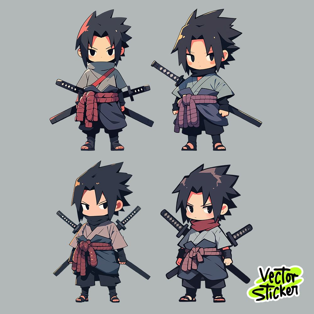 Chibi Style Anime Character Sasuke Uchia Sticker Pack