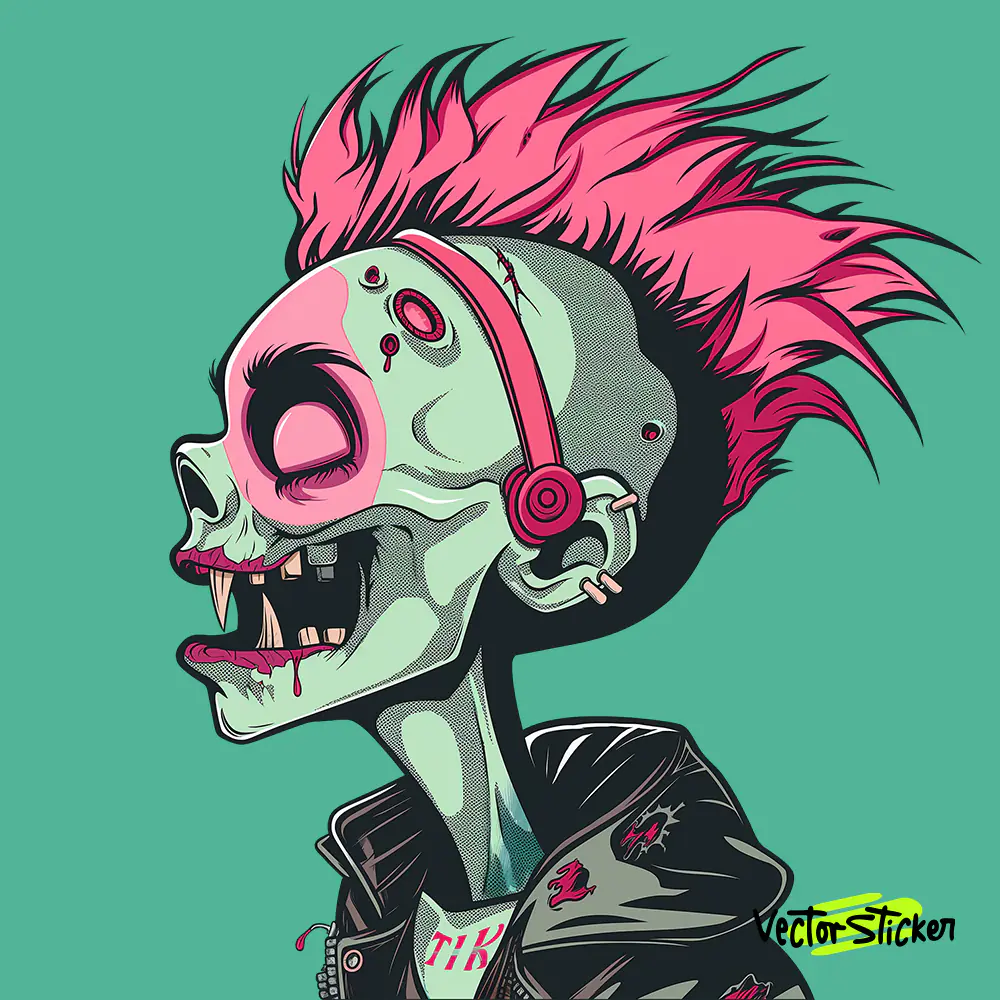 Skull with Pink Mohawk III