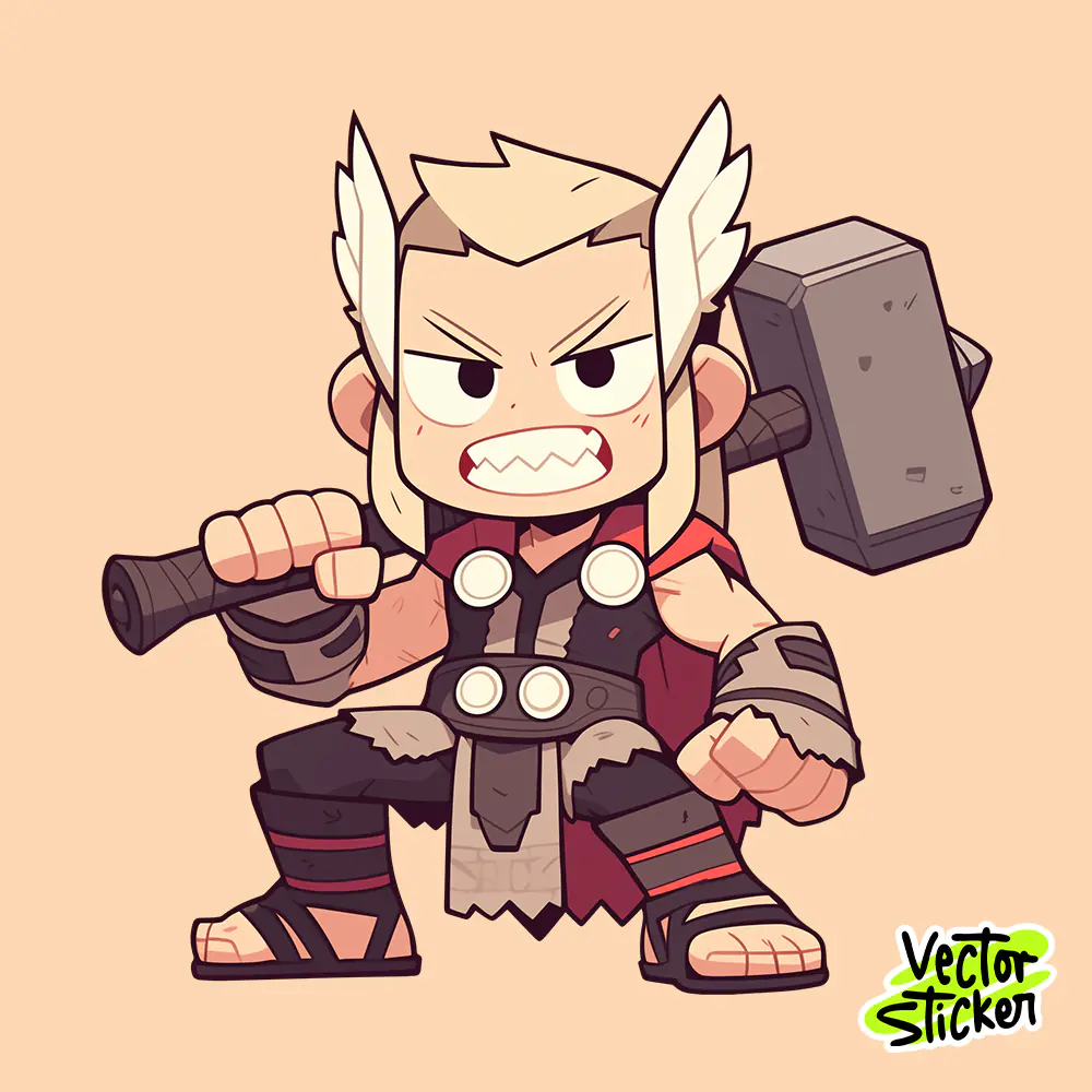 Cute Thunder Warrior Sticker – Free Cartoon Character PNG