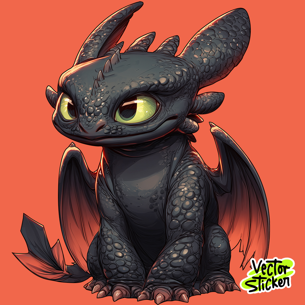 Curious Sitting Toothless Sticker – Cute Cartoon Dragon