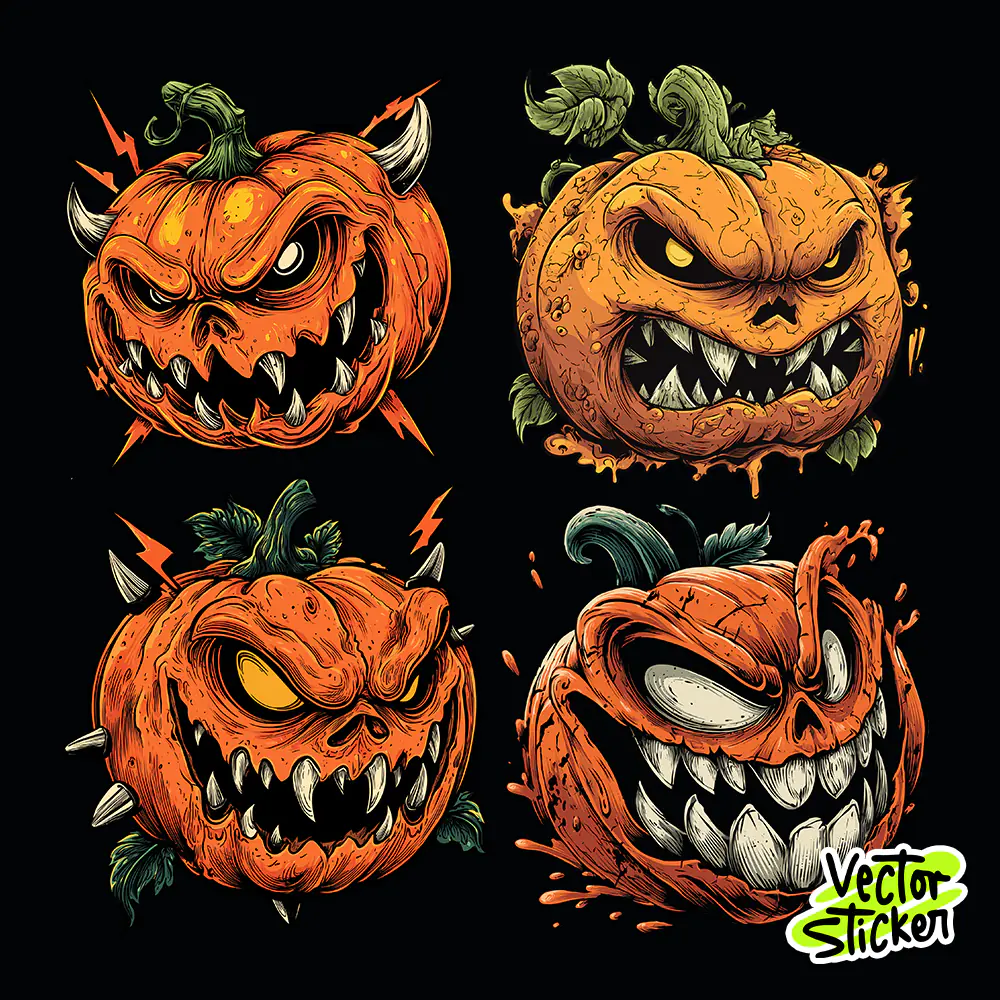 Halloween Evil Pumpkin Illustration Sticker Pack