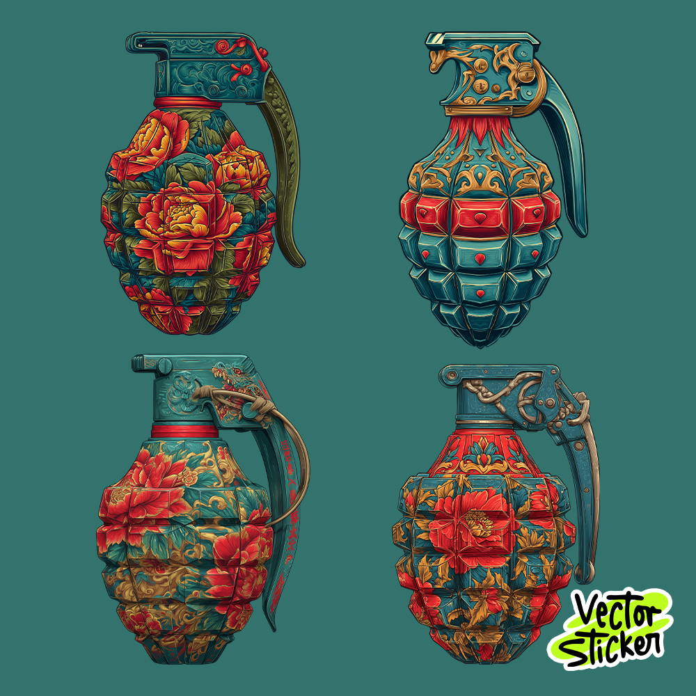 Floral Grenade Sticker Pack