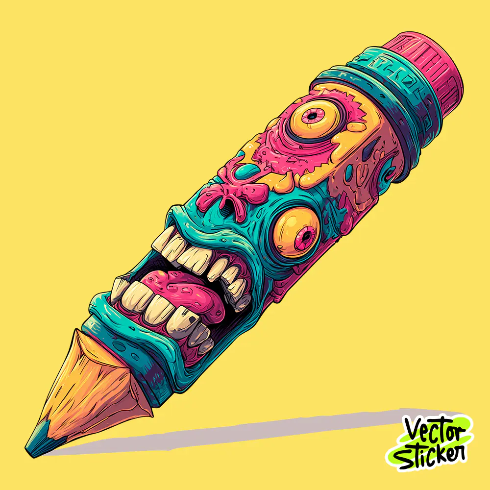 Pencil Monster Sticker | Creative Cartoon Vector PNG