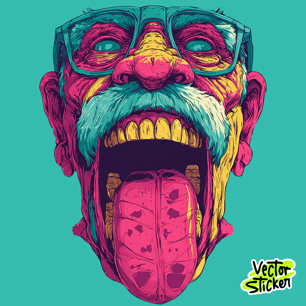 Crazy Old Man Face Sticker PNG Free Download | Pop Art Illustration