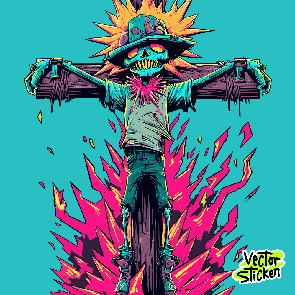 Cartoon Scarecrow Sticker Design for T shirt Printing –   Halloween Horror Design