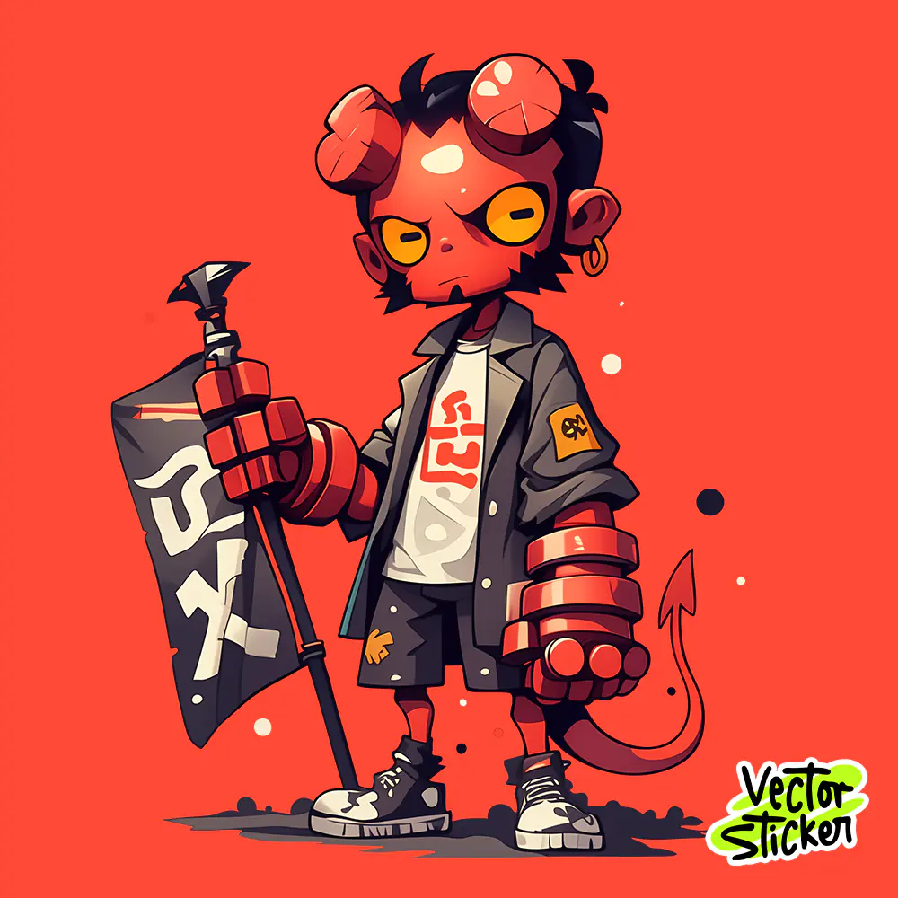 Hellboy Cartoon Style PNG Sticker – T-Shirt & Print Design