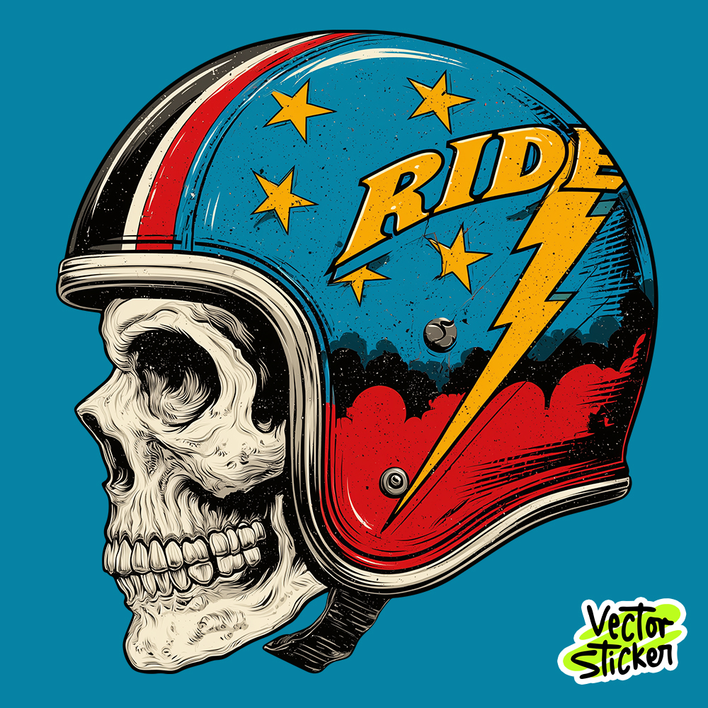 Vintage Skull in Helmet Sticker – Old School Style