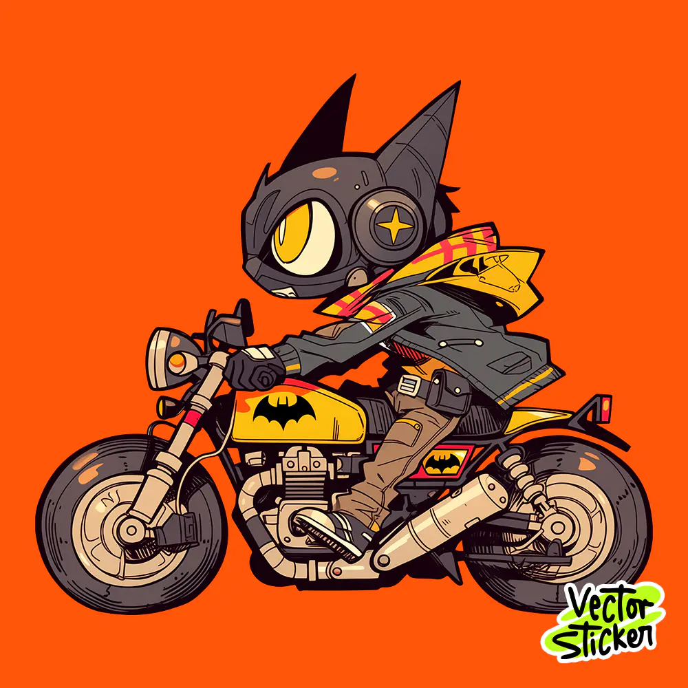 Bat Hero Classic Motorcycle Cartoon Sticker Design PNG