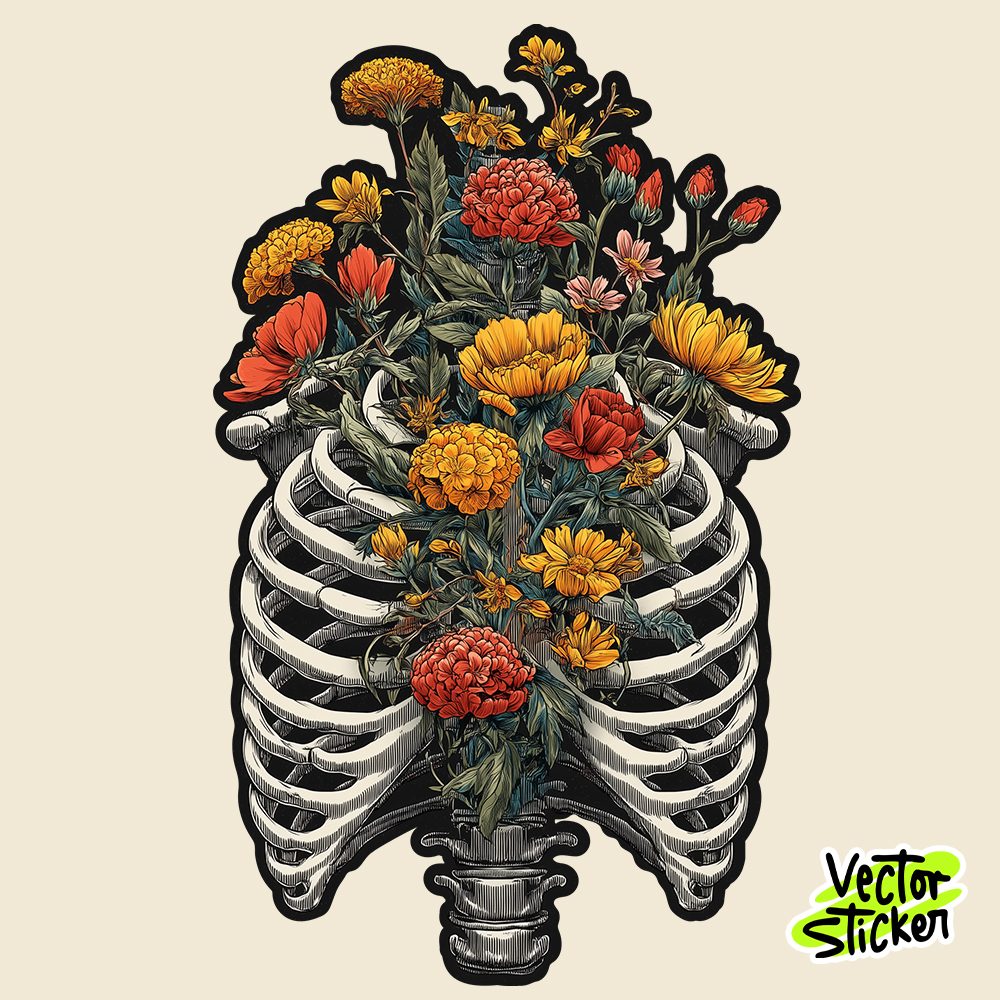 Floral Ribcage Skeleton – Free Aesthetic Sticker Download