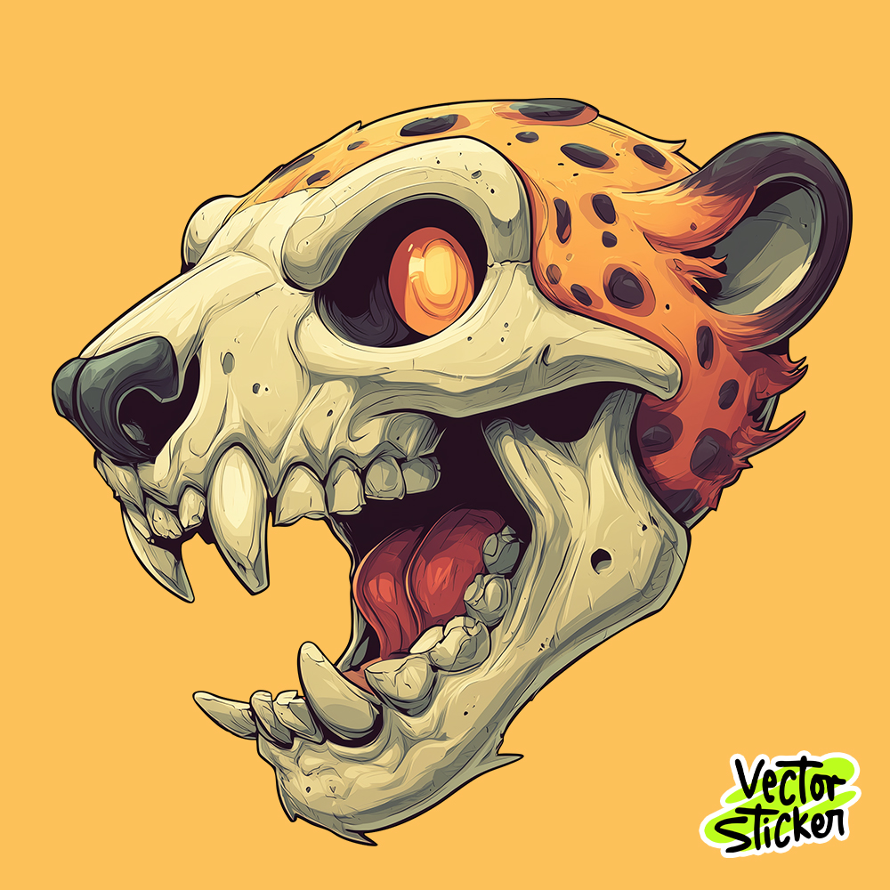 Urban Cartoon Cheetah with Skull Illustration Sticker