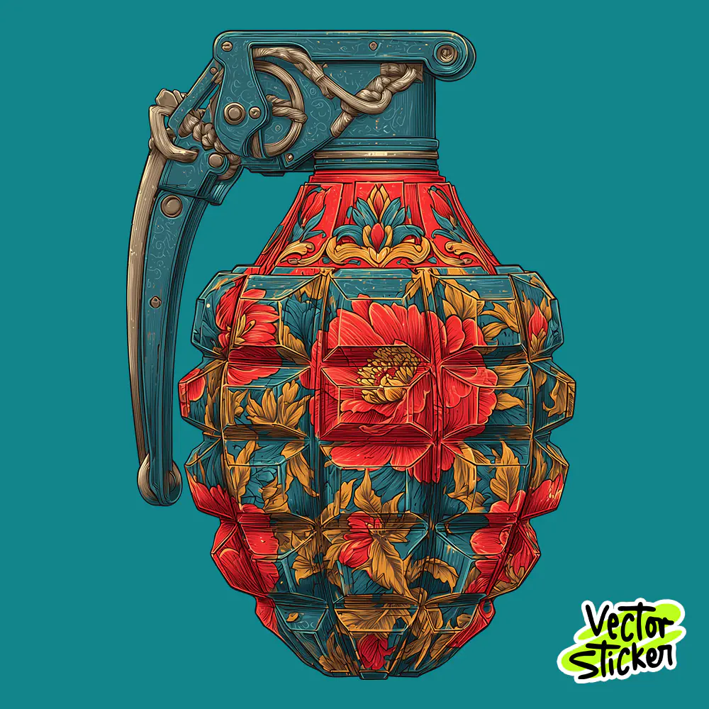 Floral Pattern Grenade Illustration Vintage Style T-Shirt Design PNG