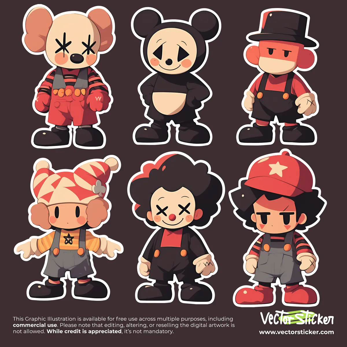 Cute Circus Clown Sticker Pack