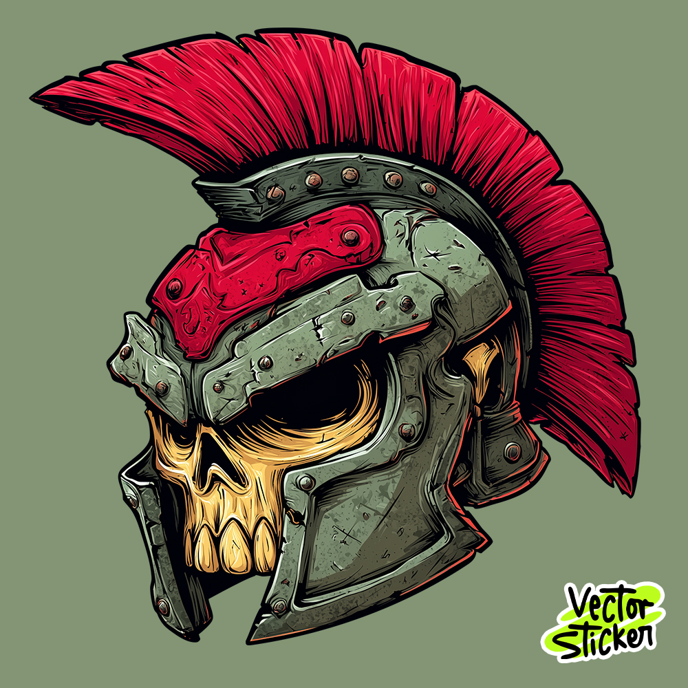 Spartan Warrior Skull in Metal Helmet