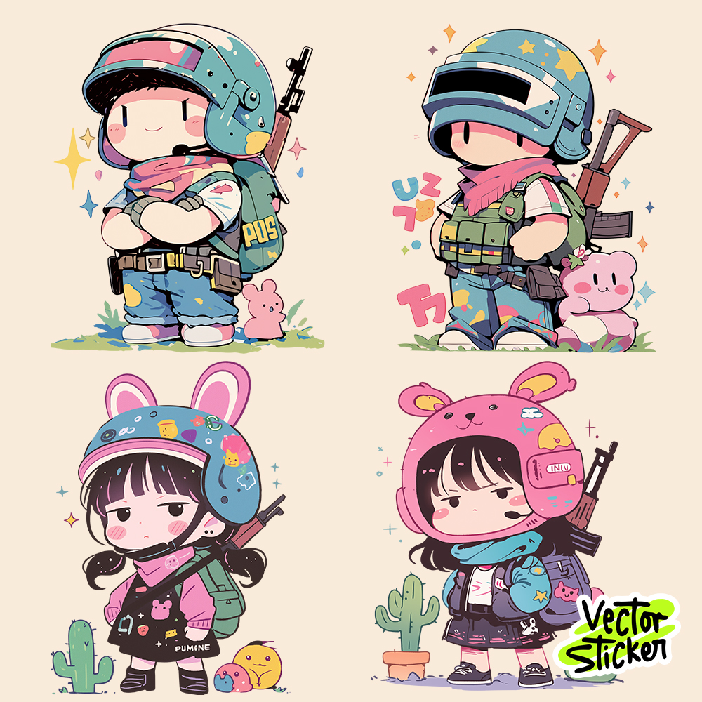 Cute PUBG Gamer Sticker Pack – Pastel Color