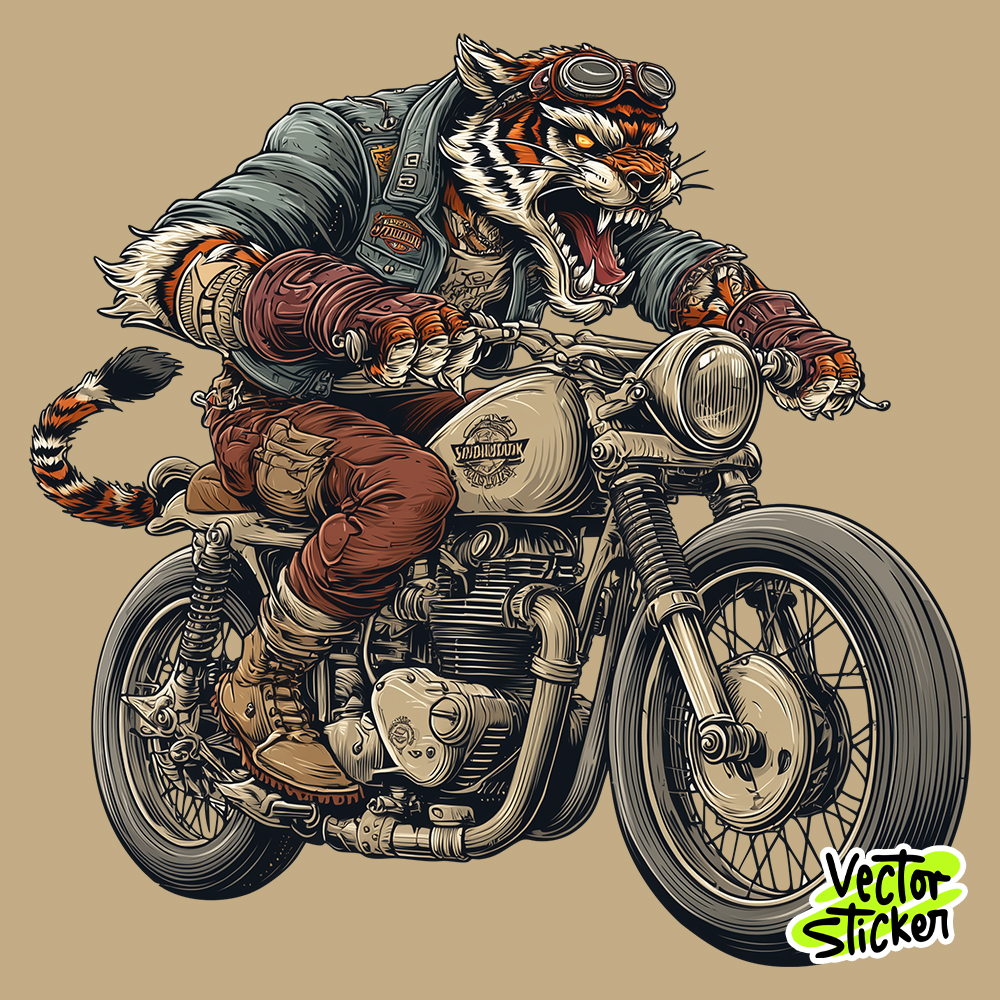 Tiger Biker in Vintage Style