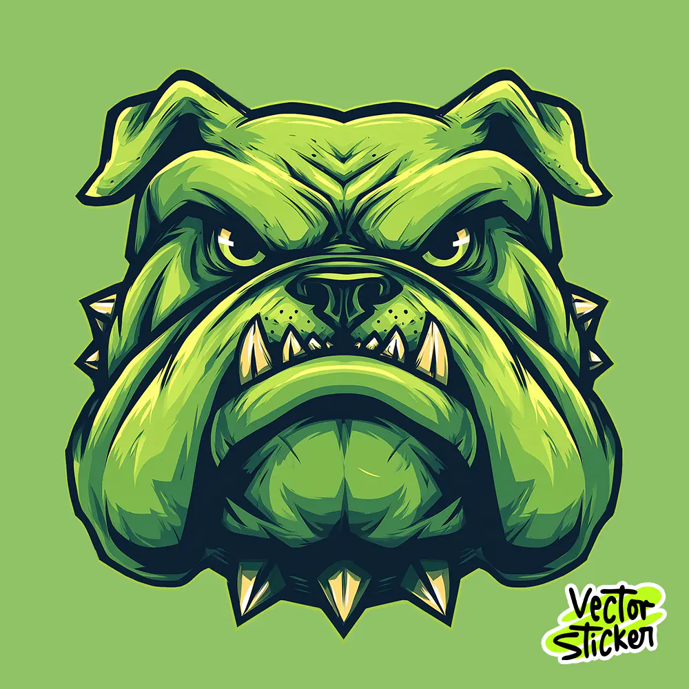 Vector Logo Style Green Angry Bulldog Head Sticker