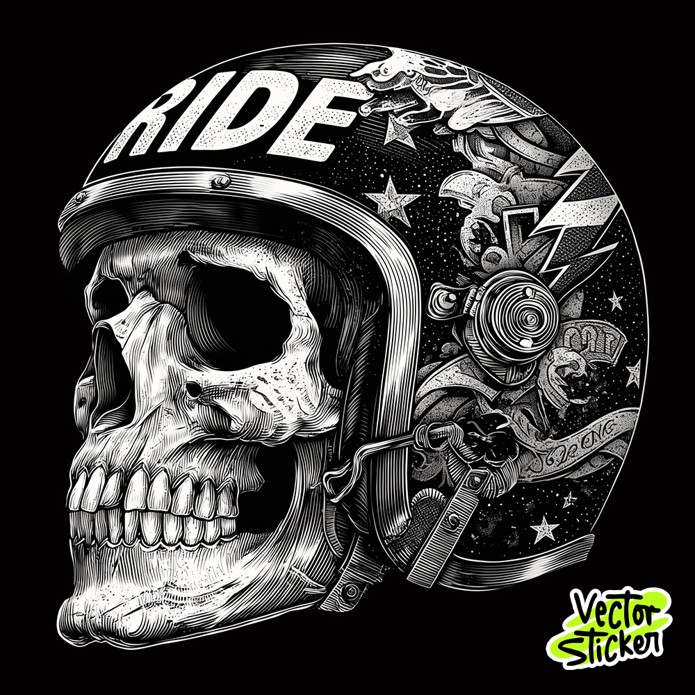 Black and White Skull with Helmet