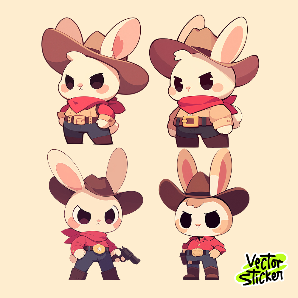 Cut Cowboy Rabbit Sticker Set