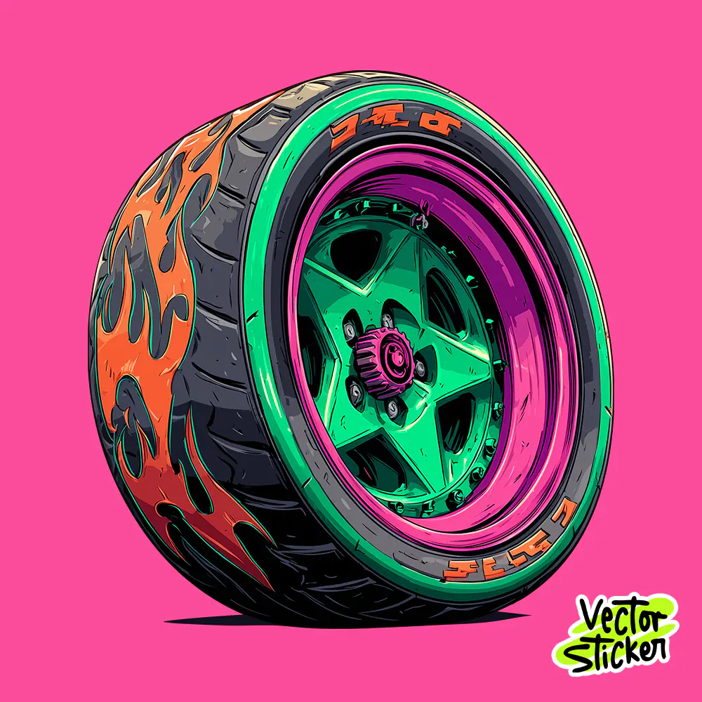 Flaming Racing Wheel Sticker Design