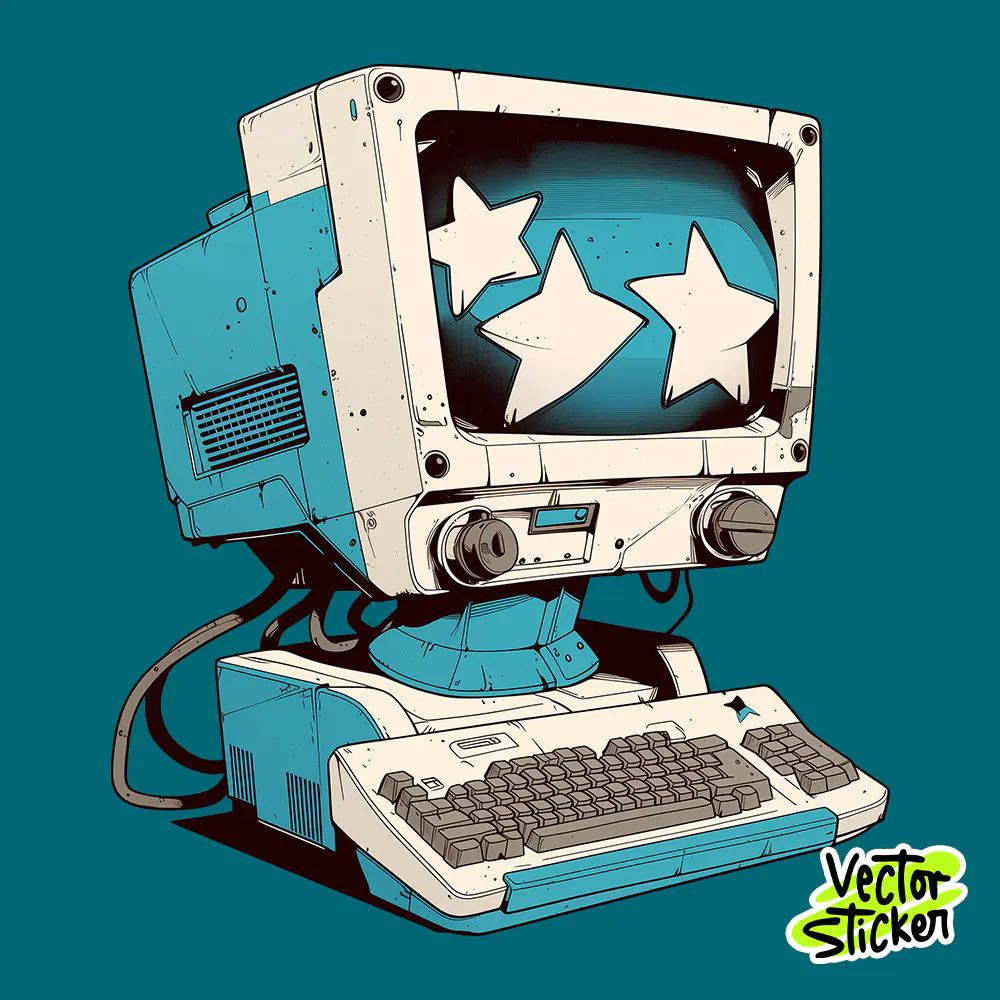 Vintage PC Setup Sticker Retro Style Free PNG | VectorSticker