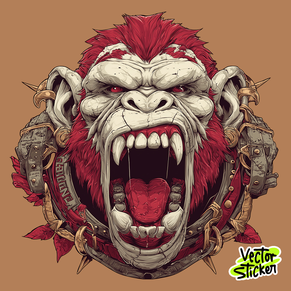 Angry Red Ape Warrior Illustration Sticker Design