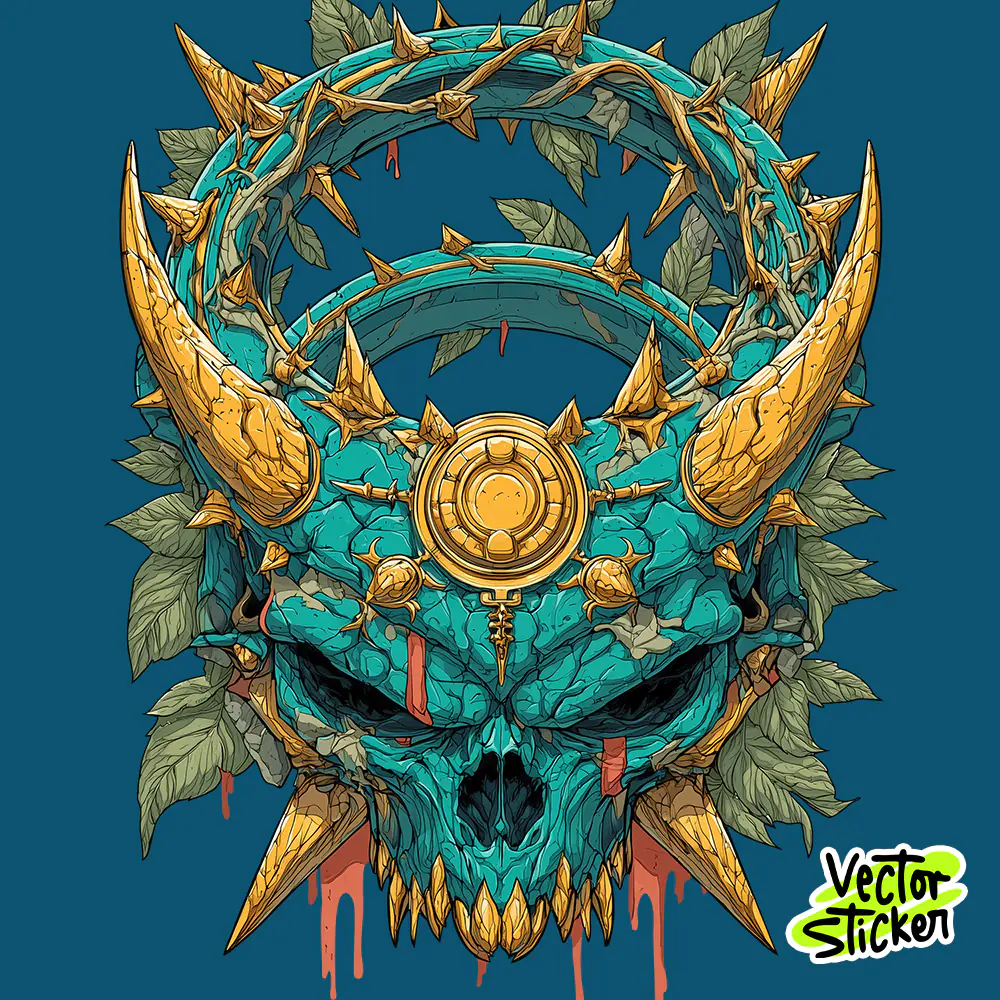 Ornate Skull with Horns PNG Sticker – Gothic Skull Design