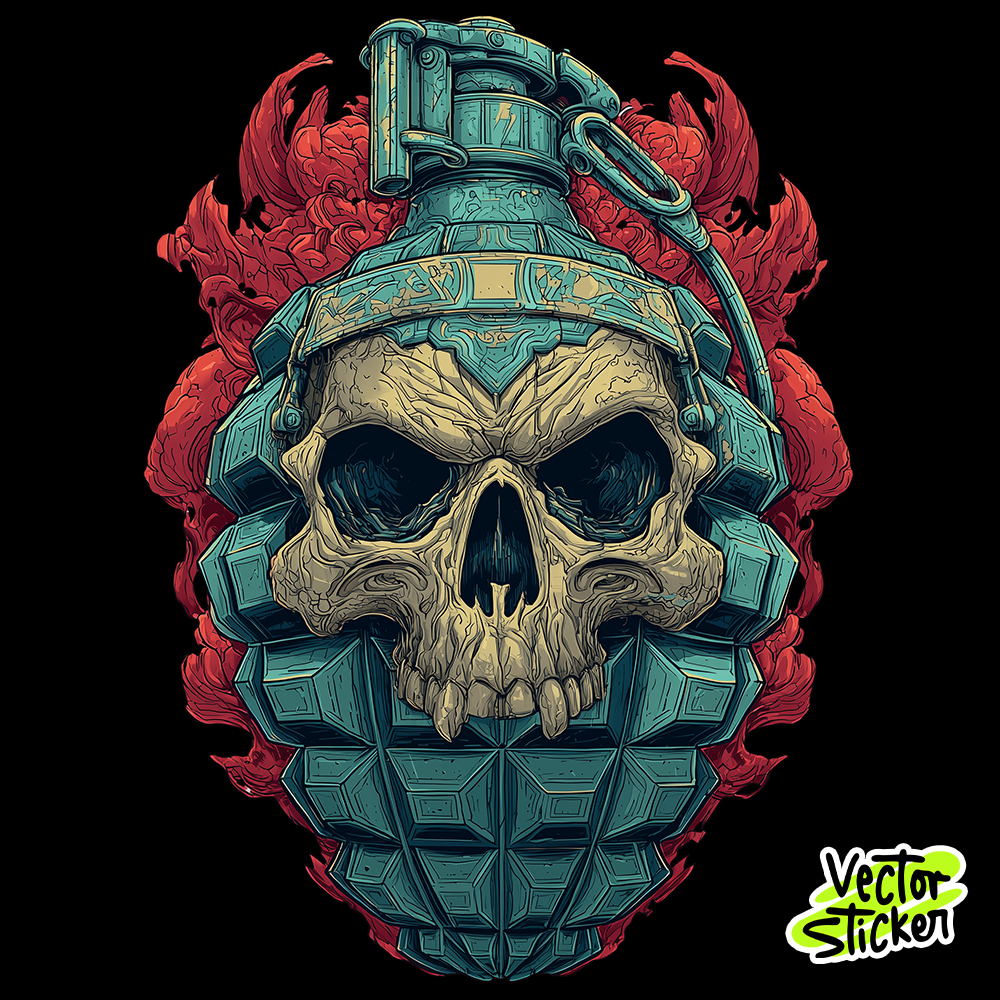 Grenade with Skull Shape - Blue and Red Color