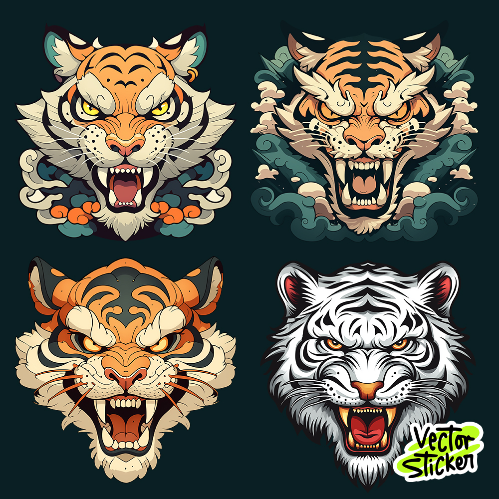 Chinese Art Style Tiger Head Sticker Pack