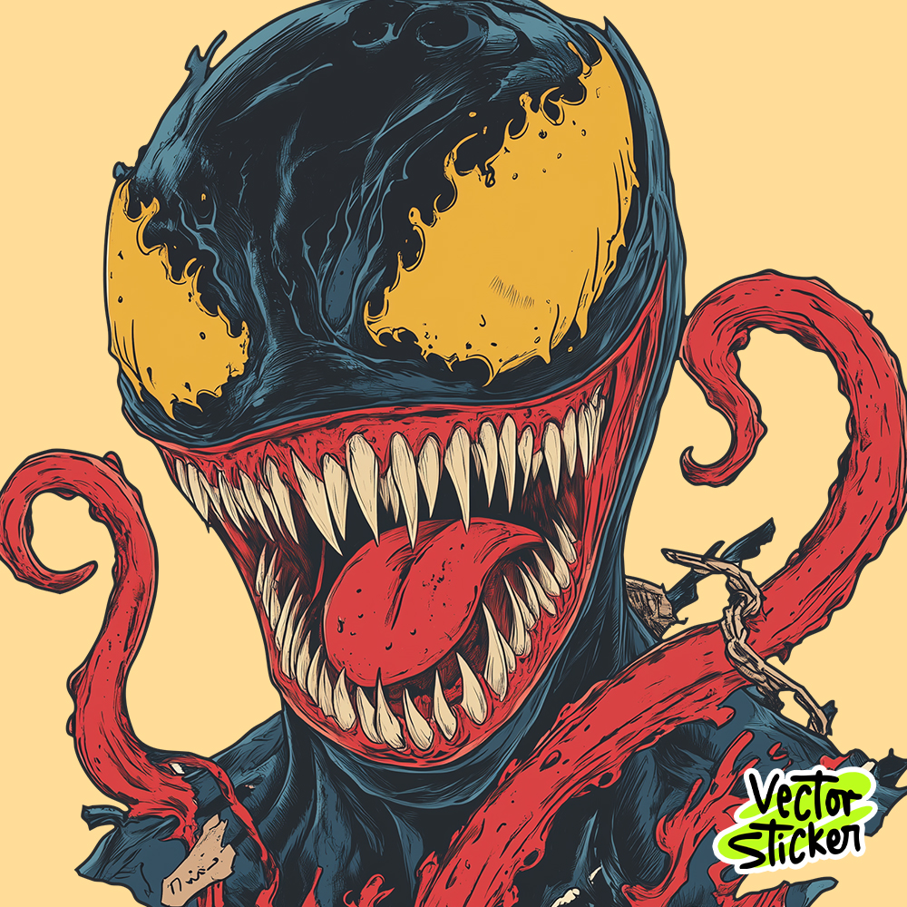 Venom Head Sticker in Vintage Colors, Retro Style