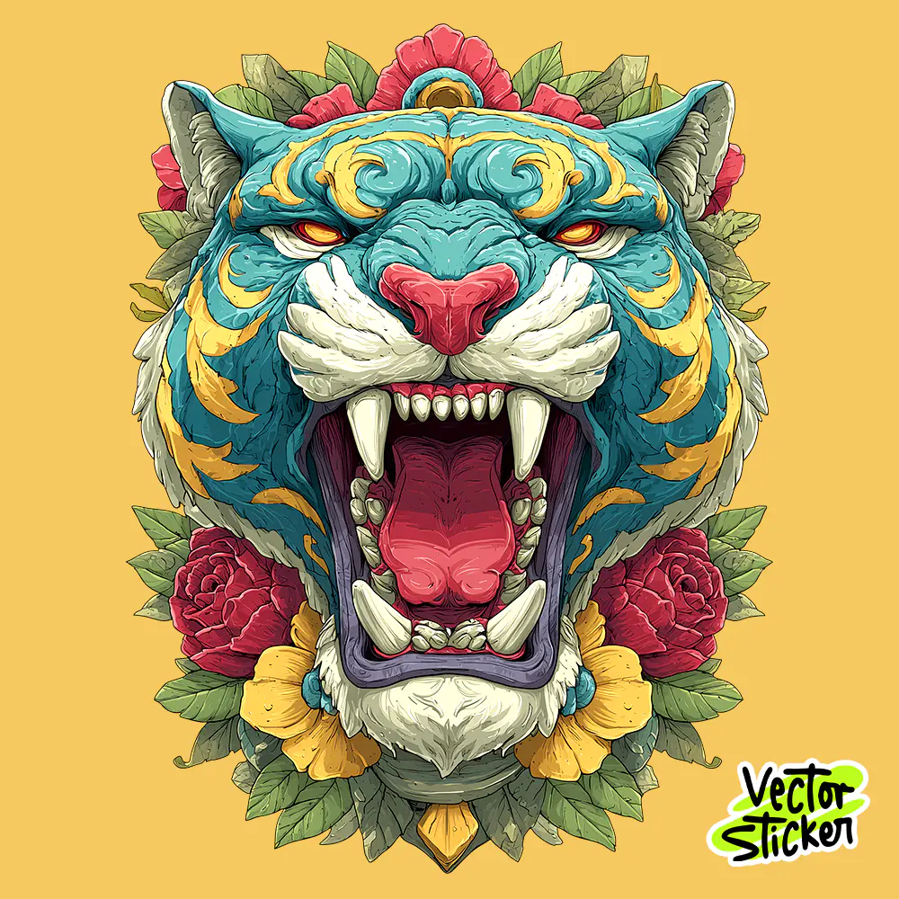 Vintage Roaring Blue Tiger Head PNG T-Shirt Design