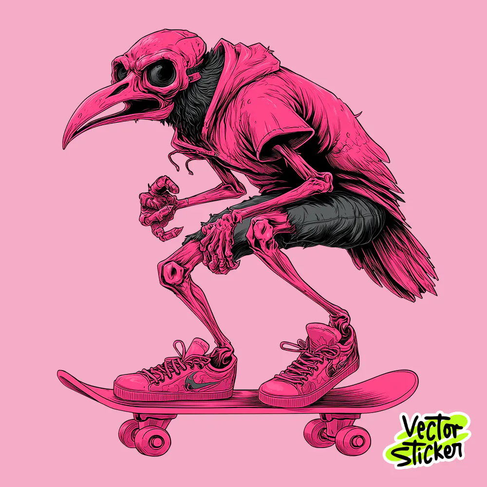 Skater Crow in Hoodie Sticker