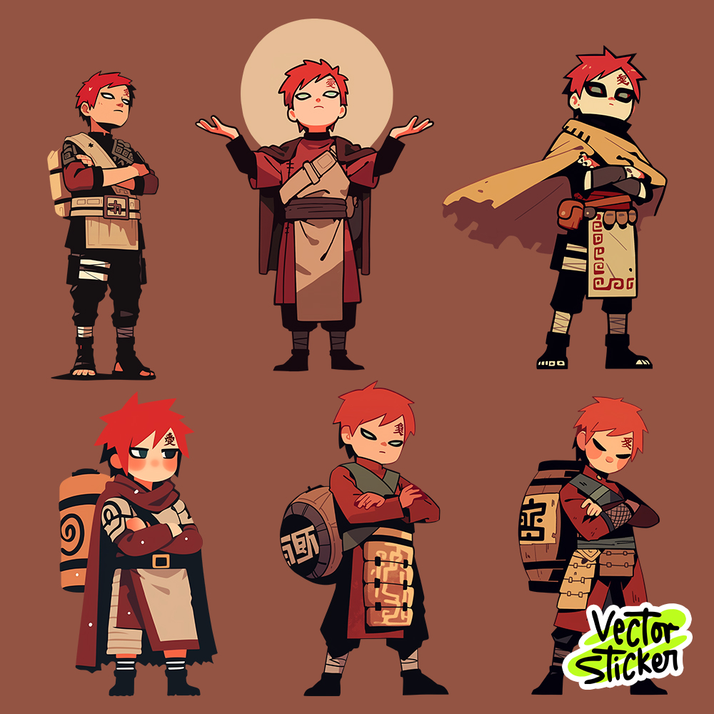 Gaara of the Desert Anime Illustration Sticker Pack