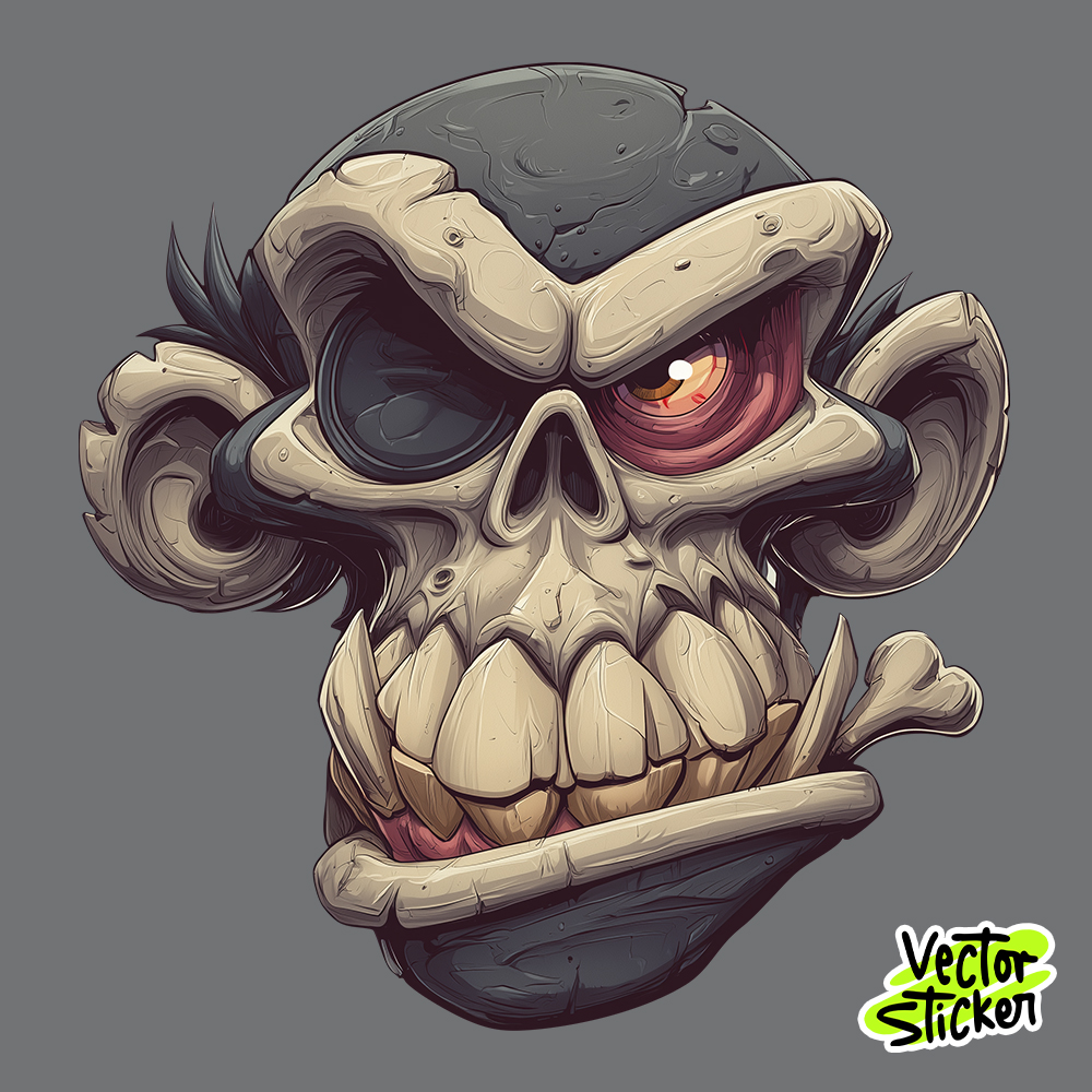 Skull Monkey Sticker – Cartoon Zombie Ape Illustration
