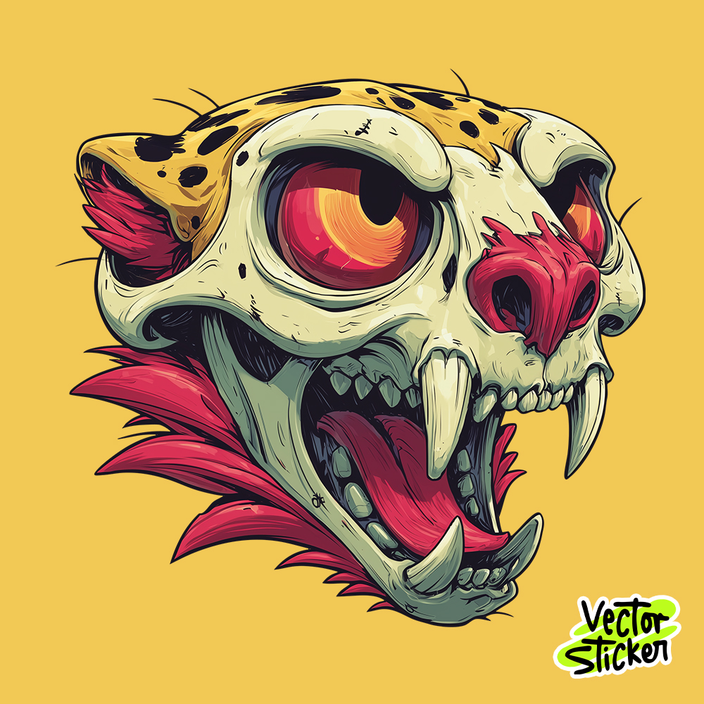 Street Art Style Cartoon Cheetah Skull Sticker
