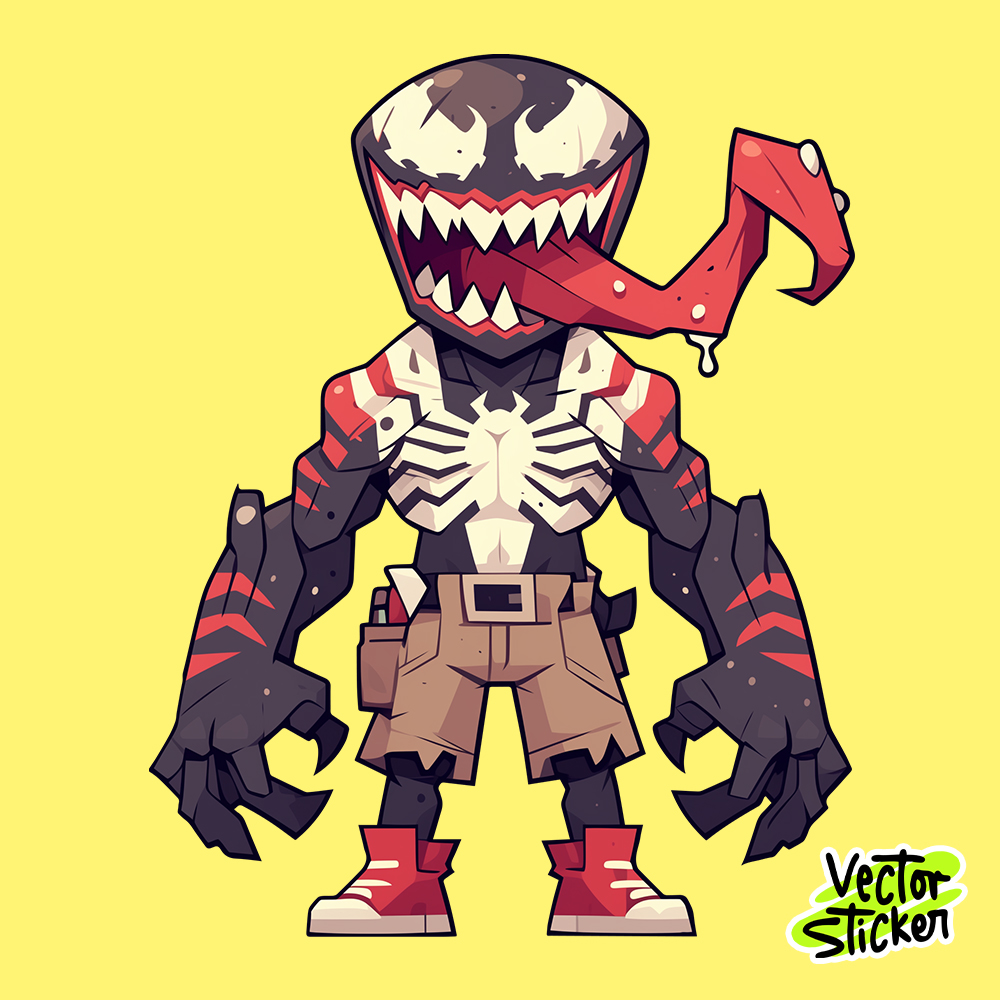 Cartoon Chibi-styled Venom with long tongue