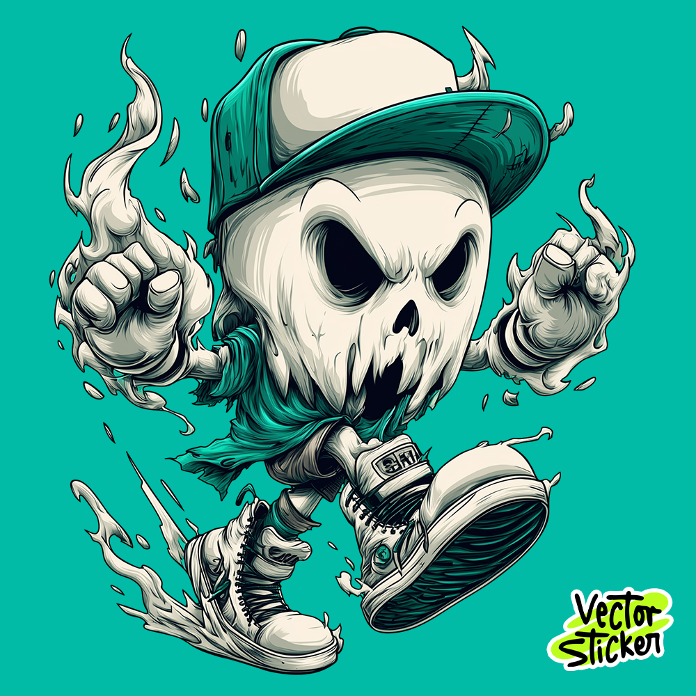 Angry Ghost with Cap Cartoon Style