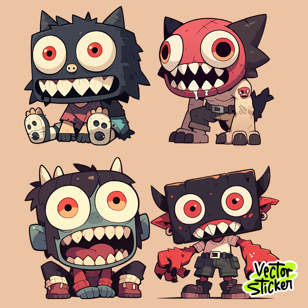 Cute Monster Character Stickers - Free Sticker Designs Set