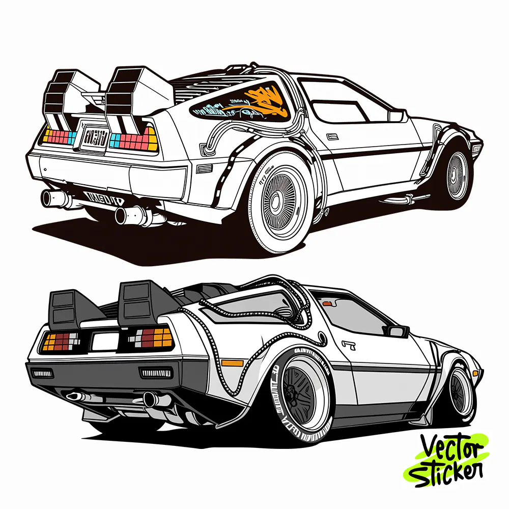Back To The Future Time Machine Car Sticker Free PNG | VectorSticker