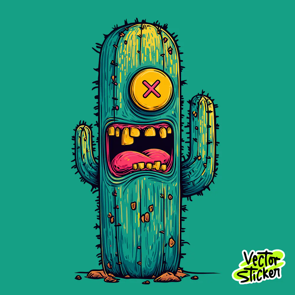 Crazy Cartoon Cactus PNG Sticker | VectorSticker