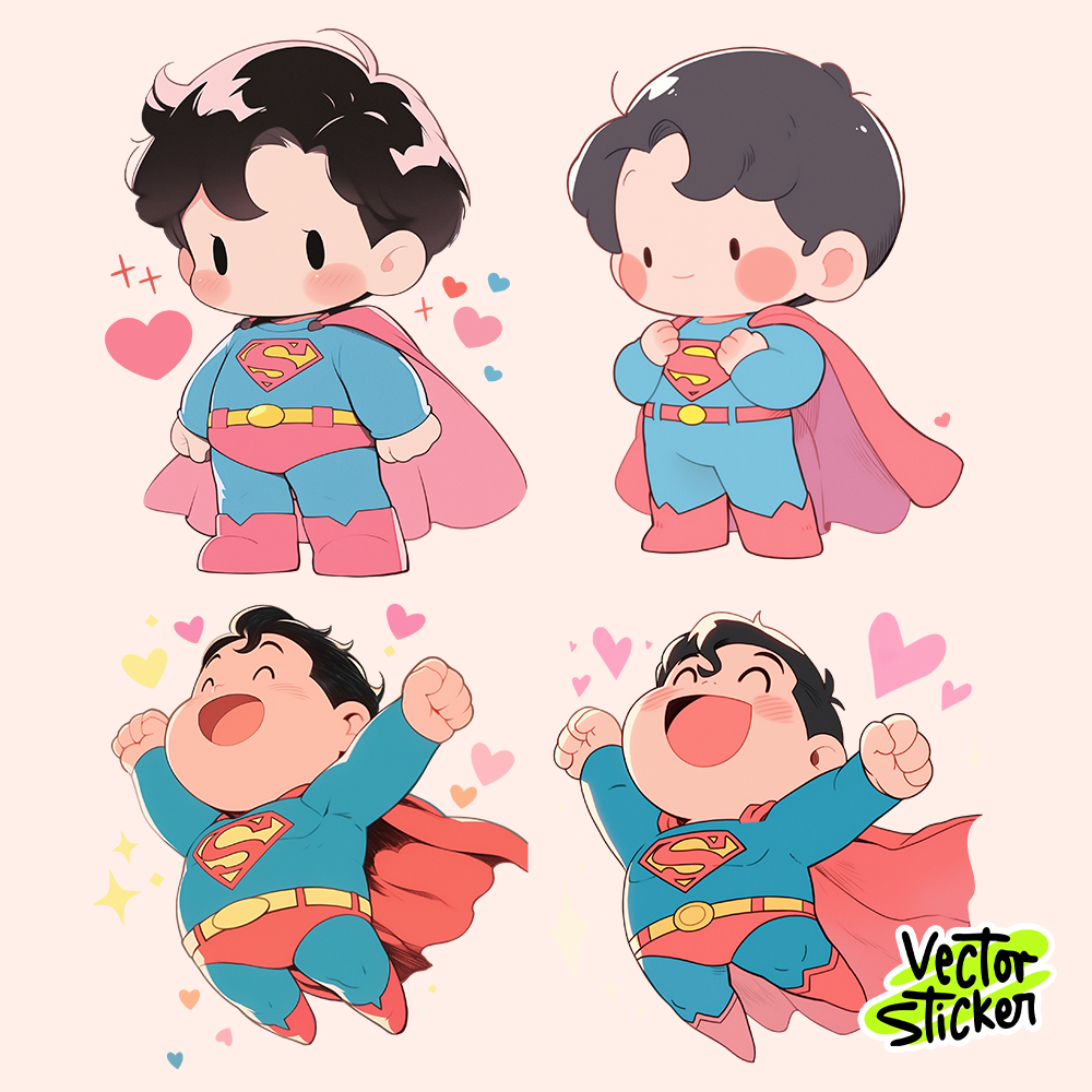 Cute and Happy Superman in love - Cartoon Style and Pastel Colors